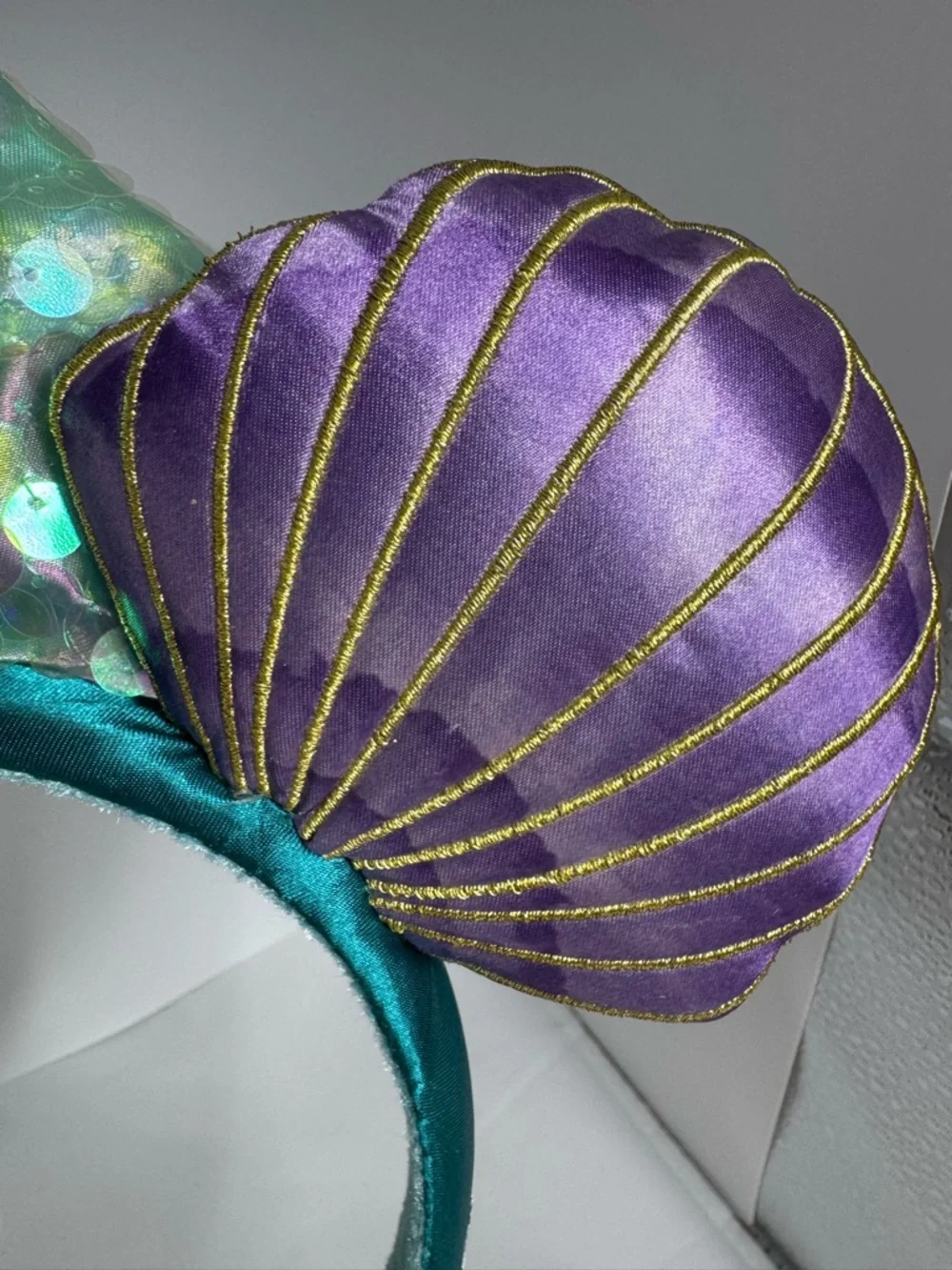 Disney Purple Shell Mouse Ear Headband with Teal Ribbon